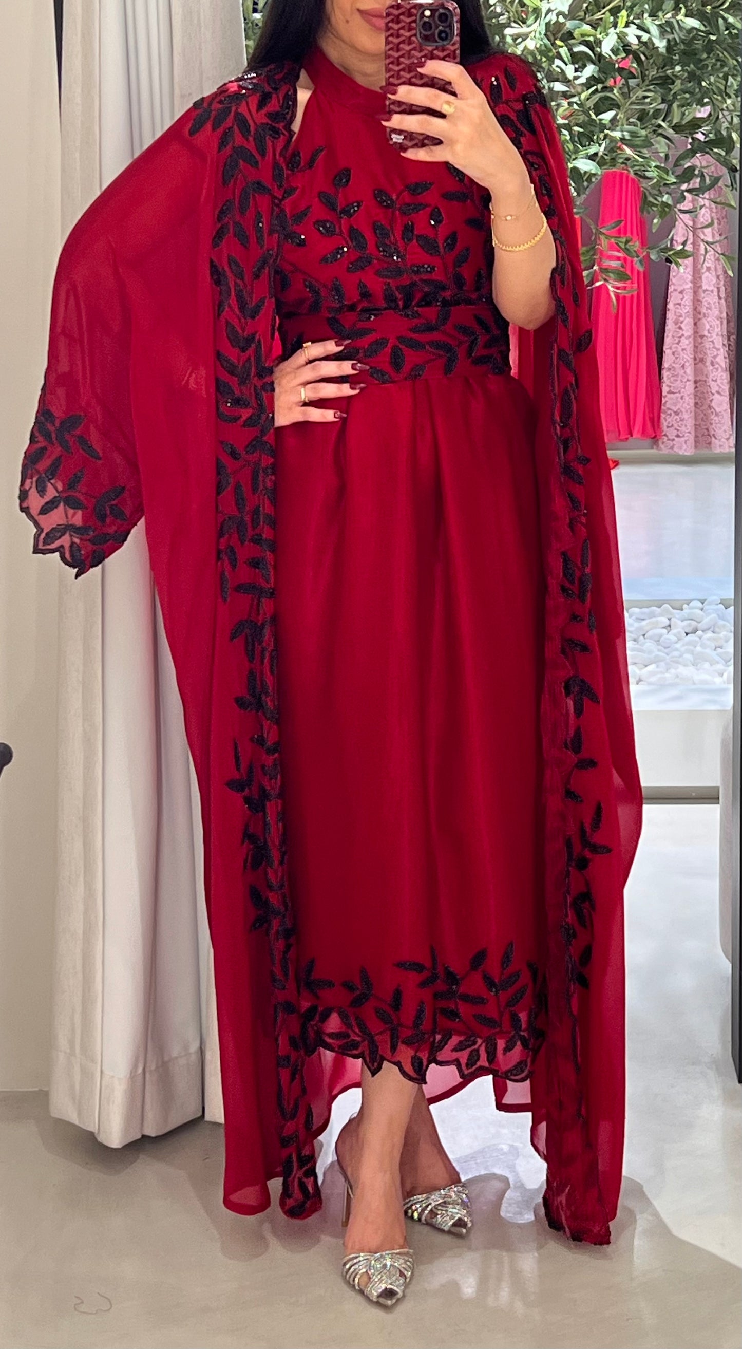 Two piece dress/ Bisht set- maroon x black