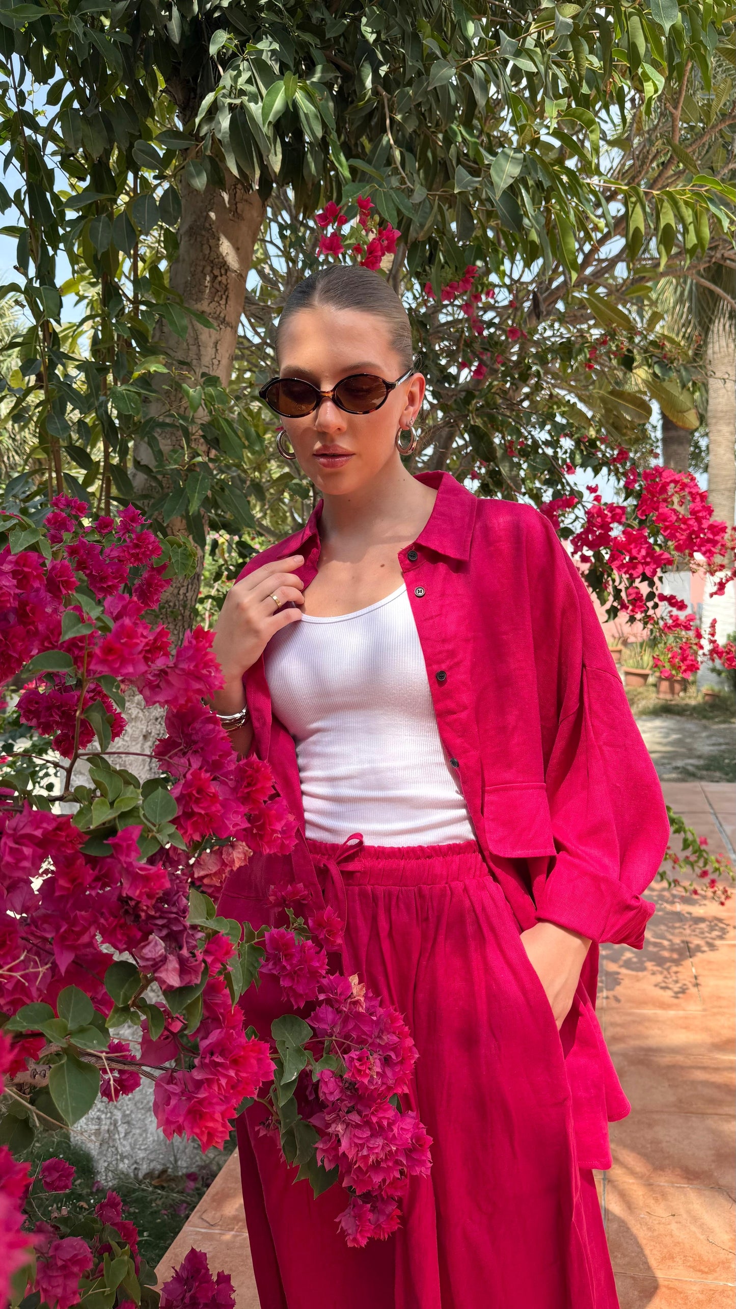 TT Summer Linen Set ( trouser/ top)-Fuschia