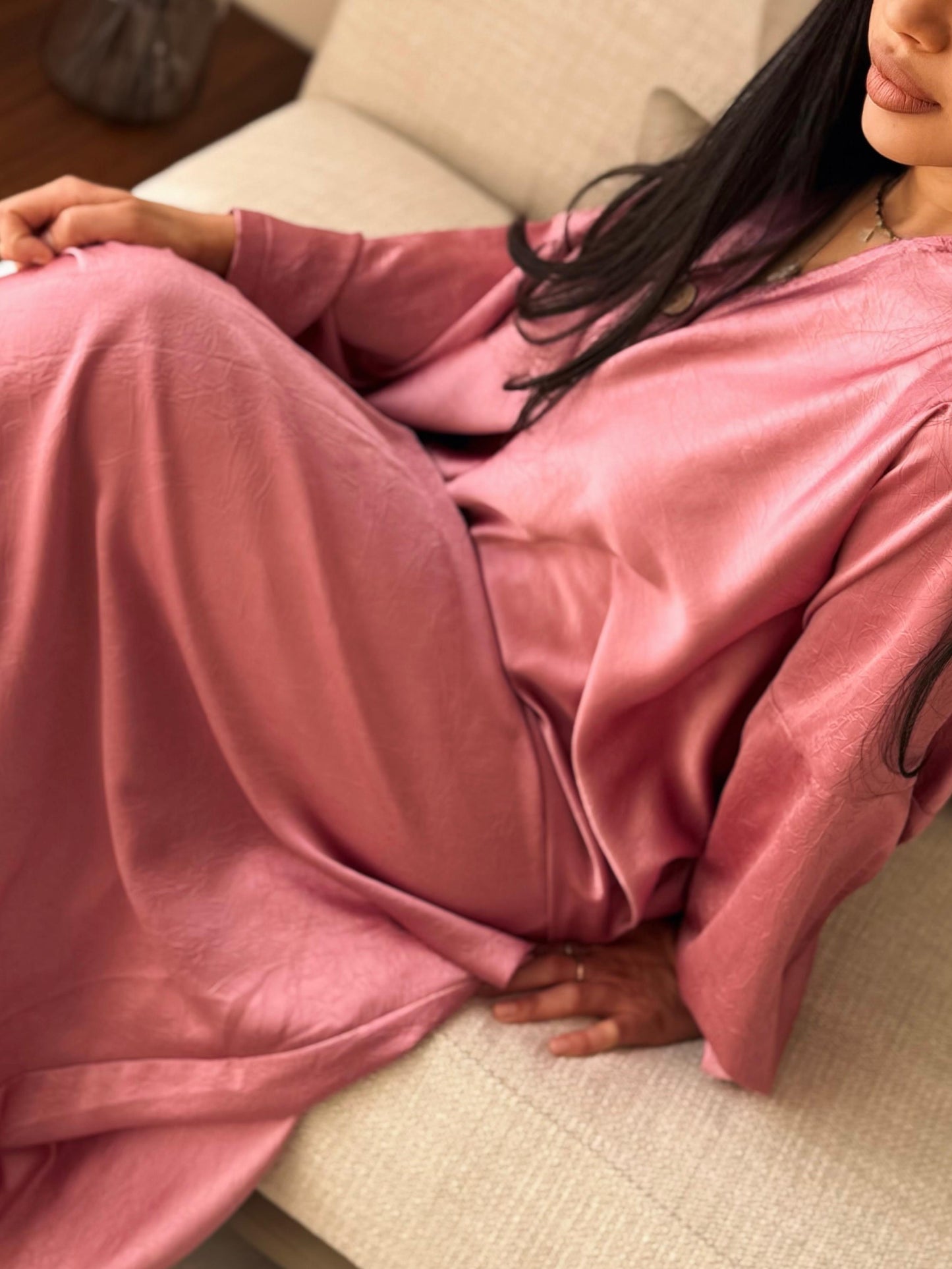 Silky Pastel Kaftan - Blush Pink