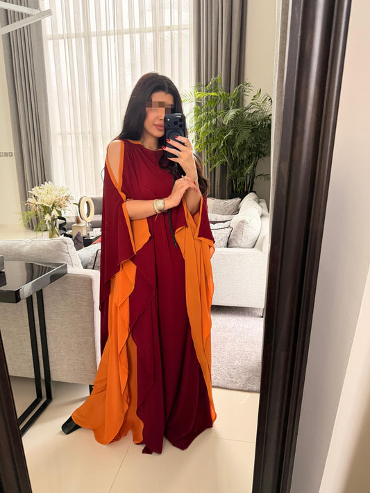 Maroon x dark orange Flow• open shoulders•