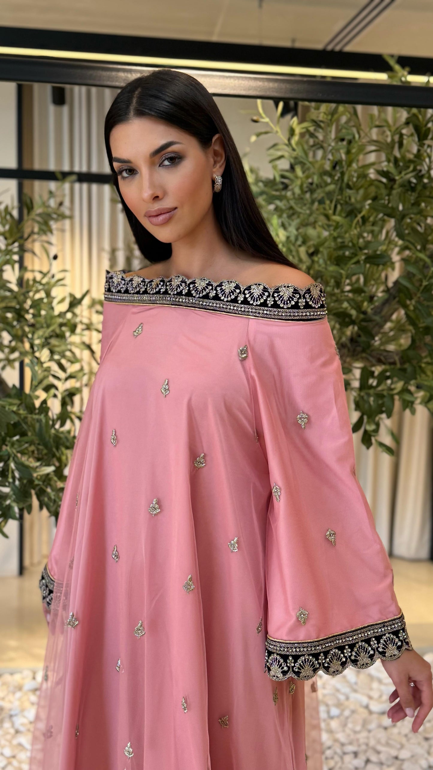 Offshoulders Tulle Jelwa Dress -Blush