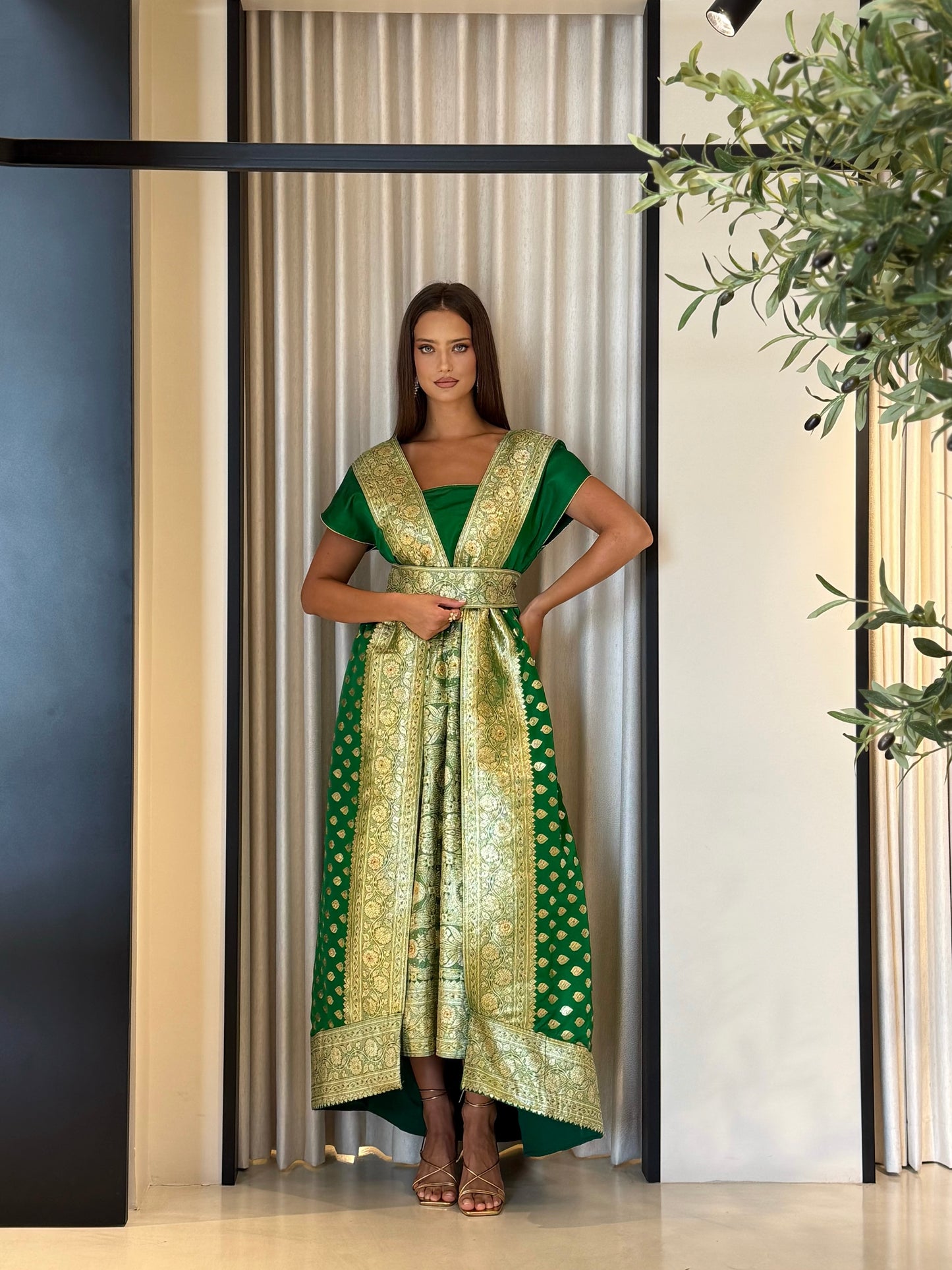 Jelwa Brocade Dress- Green
