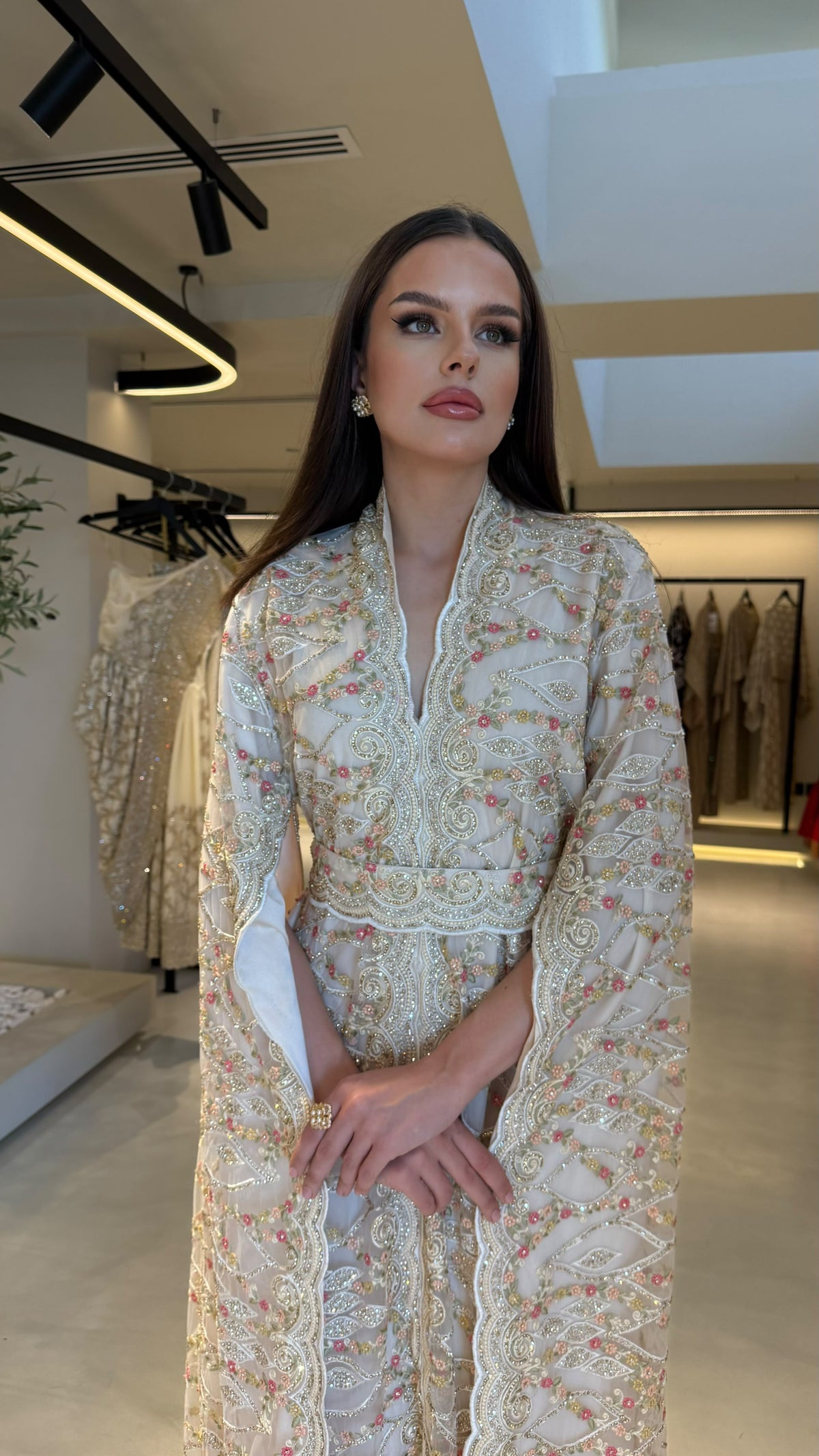 Cape sleeves Jelwa Dress- Cream
