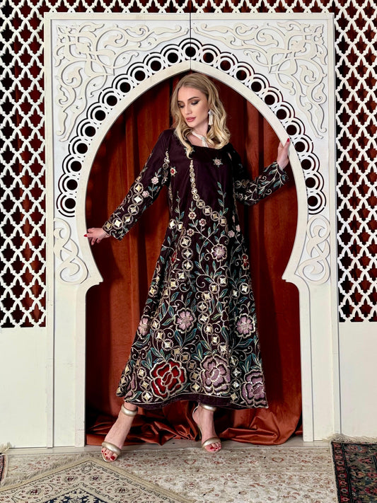 Flora Velvet flowy Kaftan - Chocolate