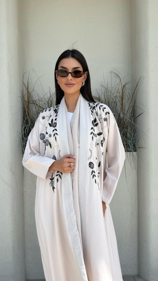 Abaya - Cream x floral embroidery