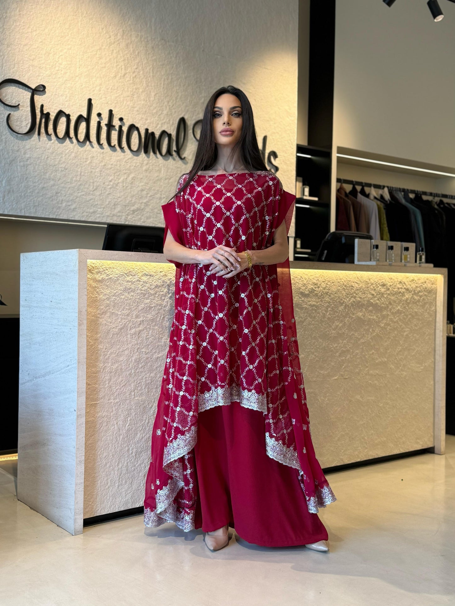 Jelwa Double Layered Kaftan -Red 2