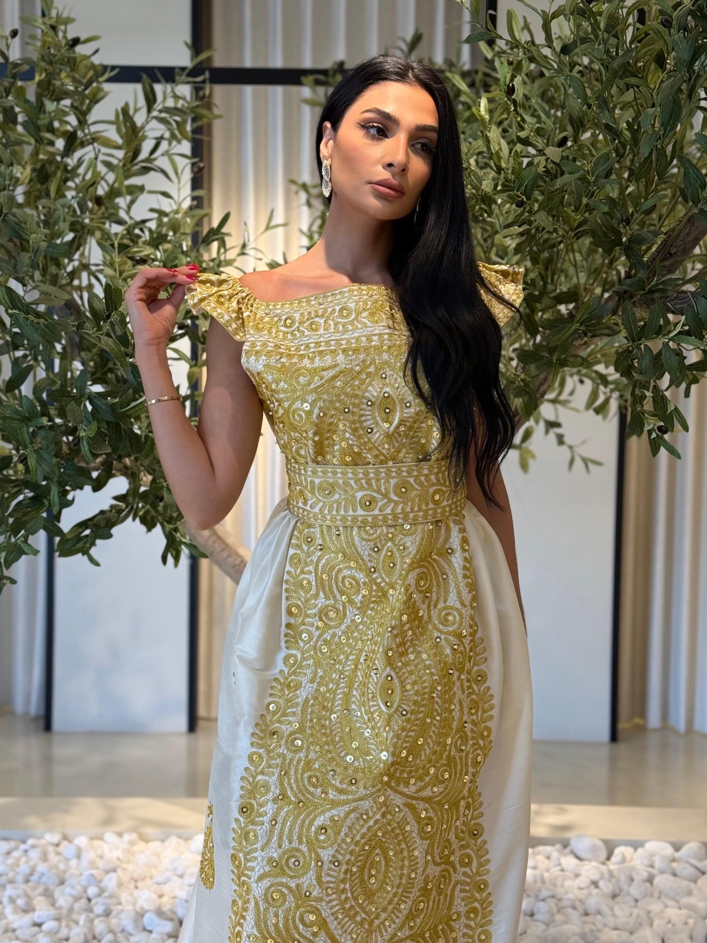 Jelwa Nashel Dress - white x gold