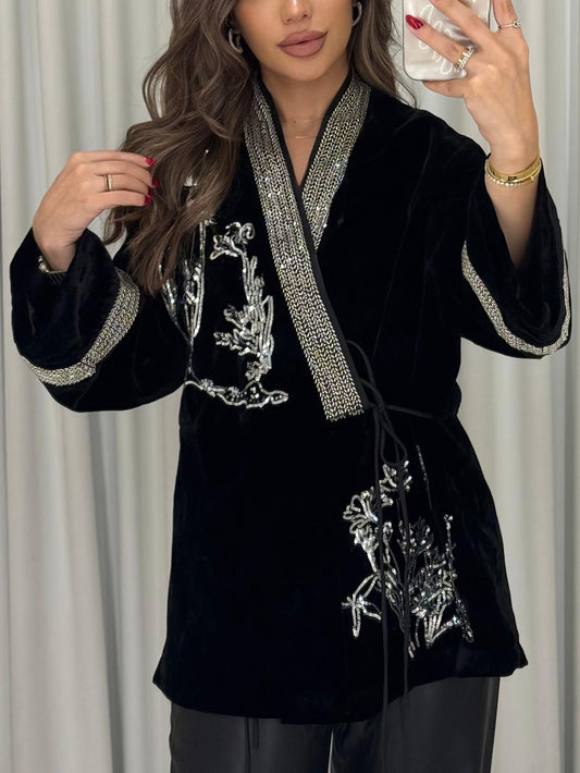 Velvet Embellished Blazer x silver Wrap