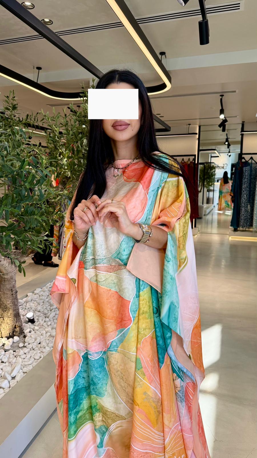 Summer floral kaftan - Peach Flowy Florals (Closed shoulders)