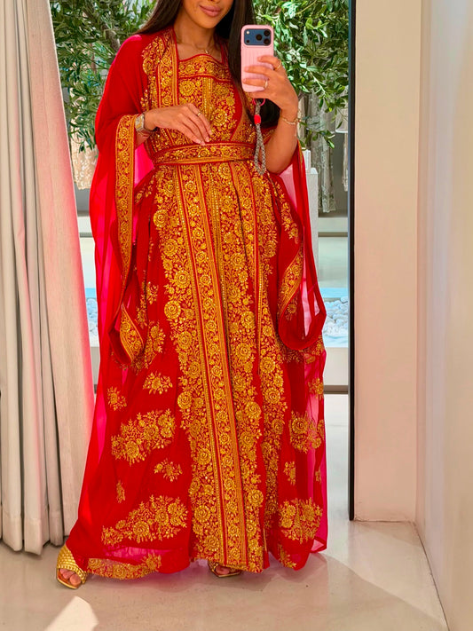 Wide Sleeves Jelwa Bisht - Red