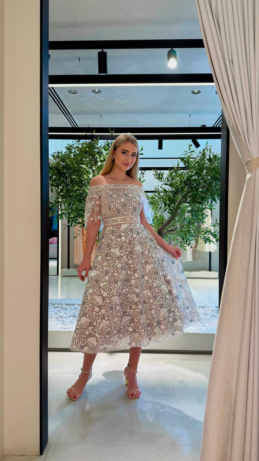 Midi fully embellished Jelwa Dress bridal- Lavender