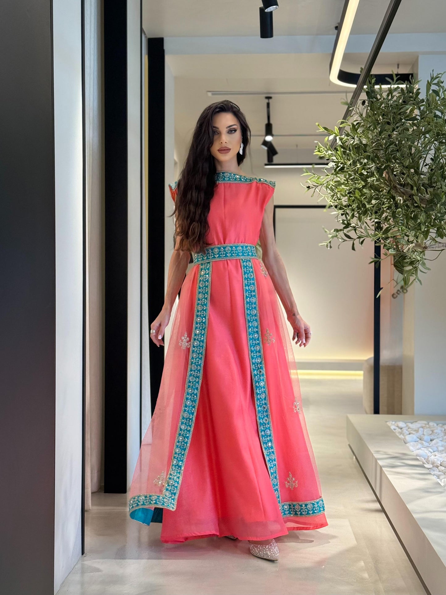 Jelwa tulle Dress-Flashy Peach