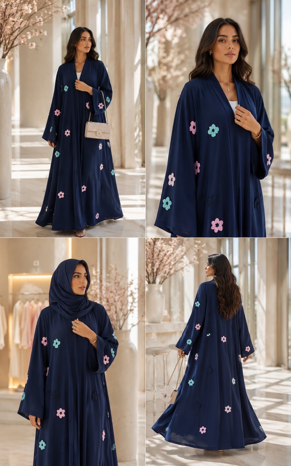 Blossom summer Abaya -Navy