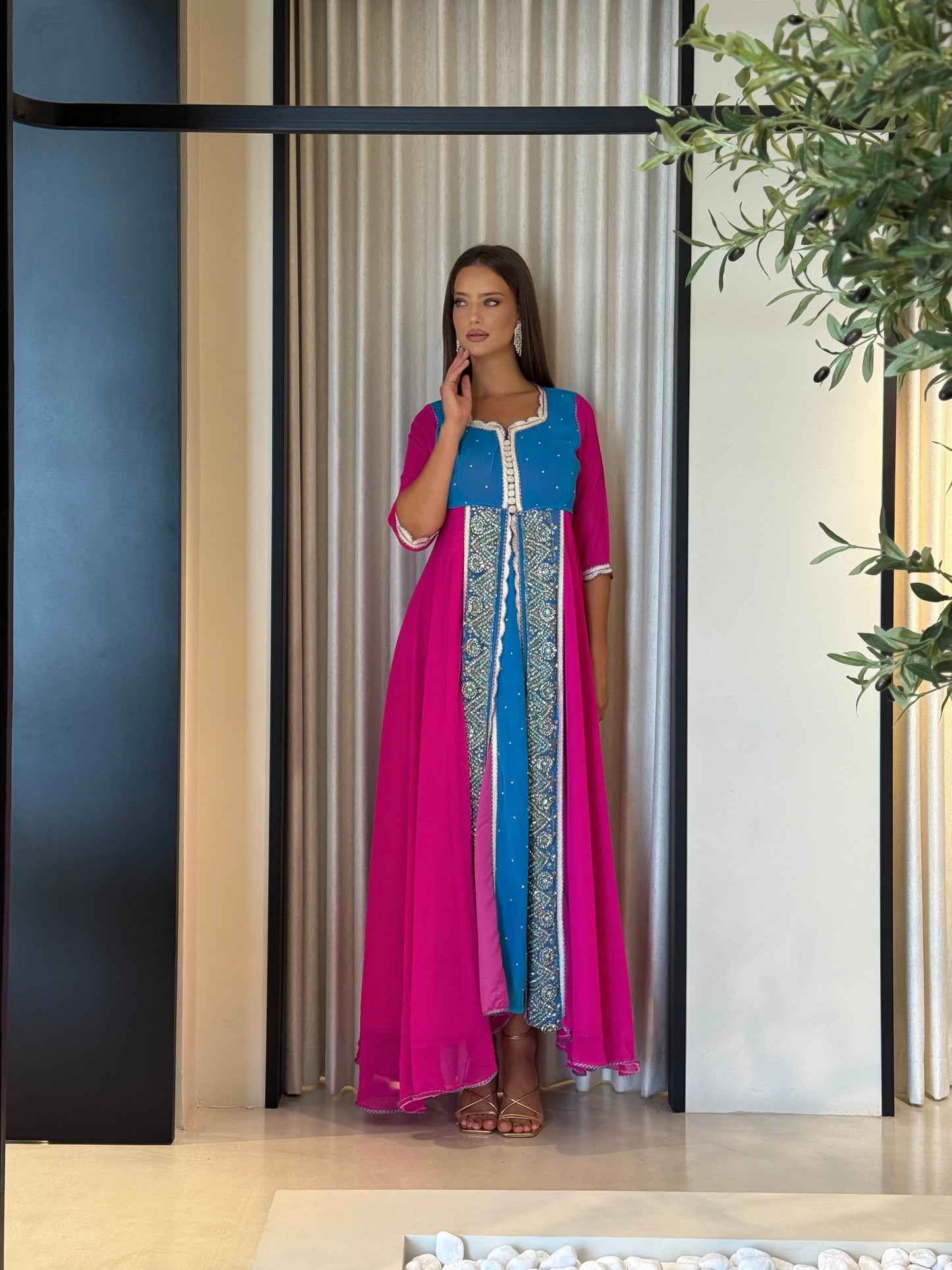 Morrocan Kaftan- Fuschia x Blue