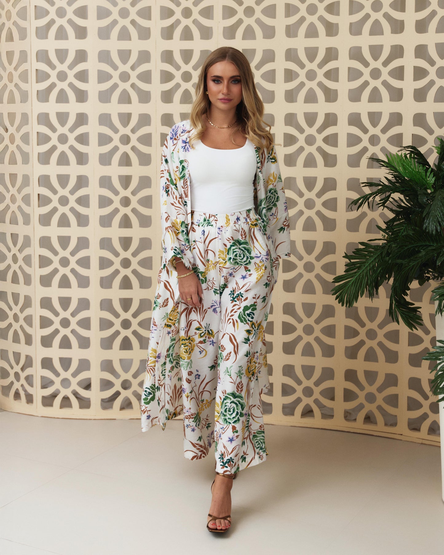 Summer Prints Co-ord Set- white x yellow x Green florals