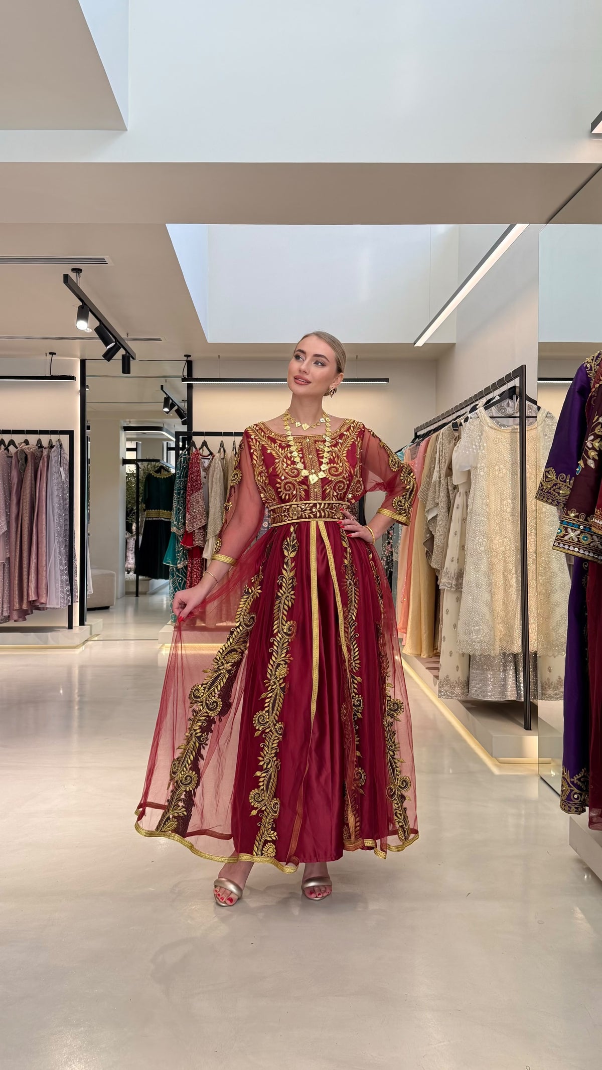 Nashel Jelwa Bridal Dress- Maroon x Pearls