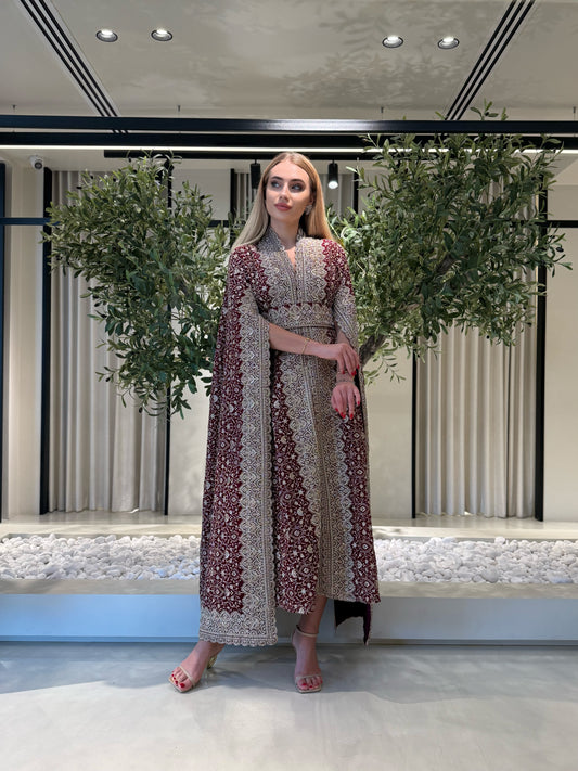 Jelwa kaftan Dress-Red x gold