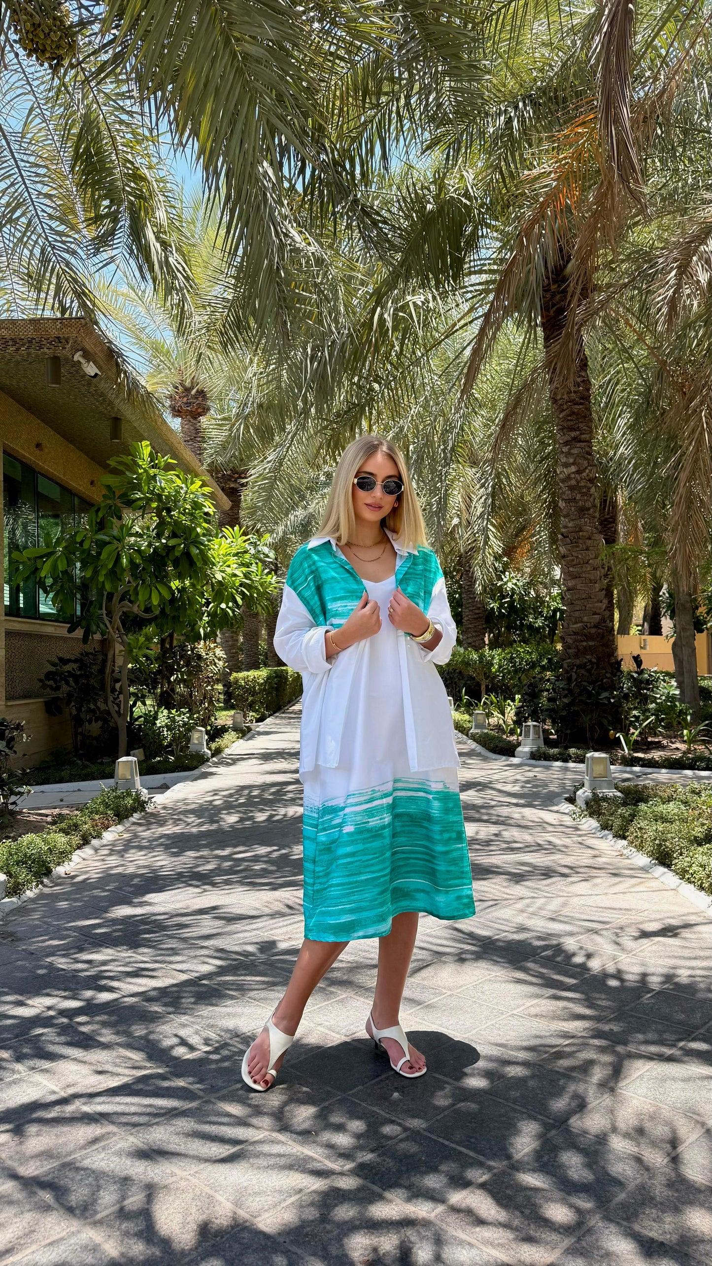 Summer Collection - green x white 2piece shirt/ Dress set
