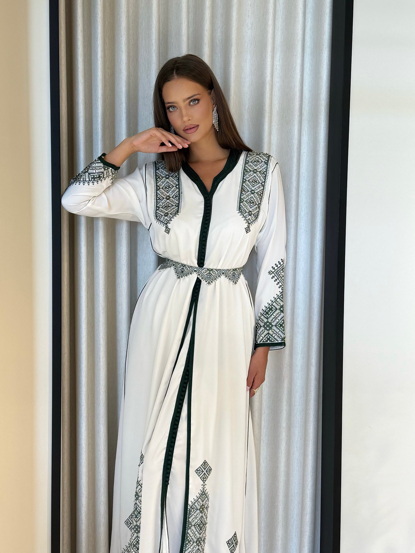 Morrocan Kaftan -Cream x green