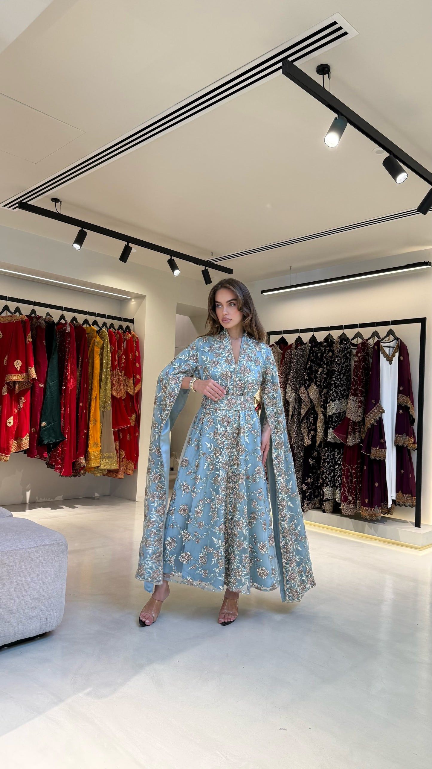 Long Cape sleeves Jelwa Kaftan -Floral Sky