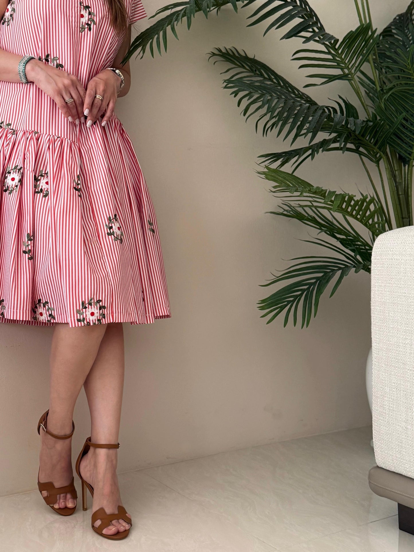 Lines x Florals mini Dress - Red