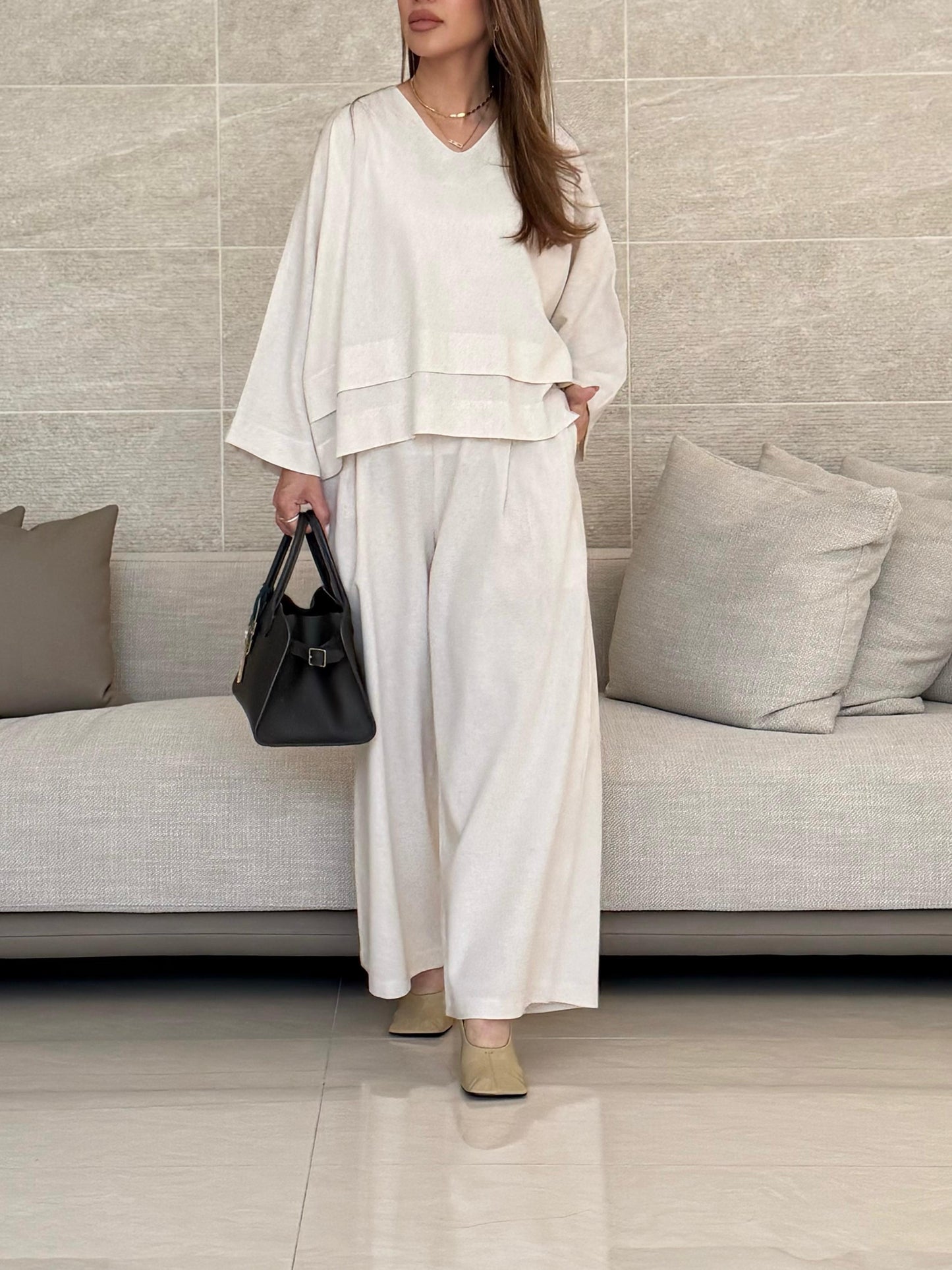 The linen Double Layer Set- Vanilla