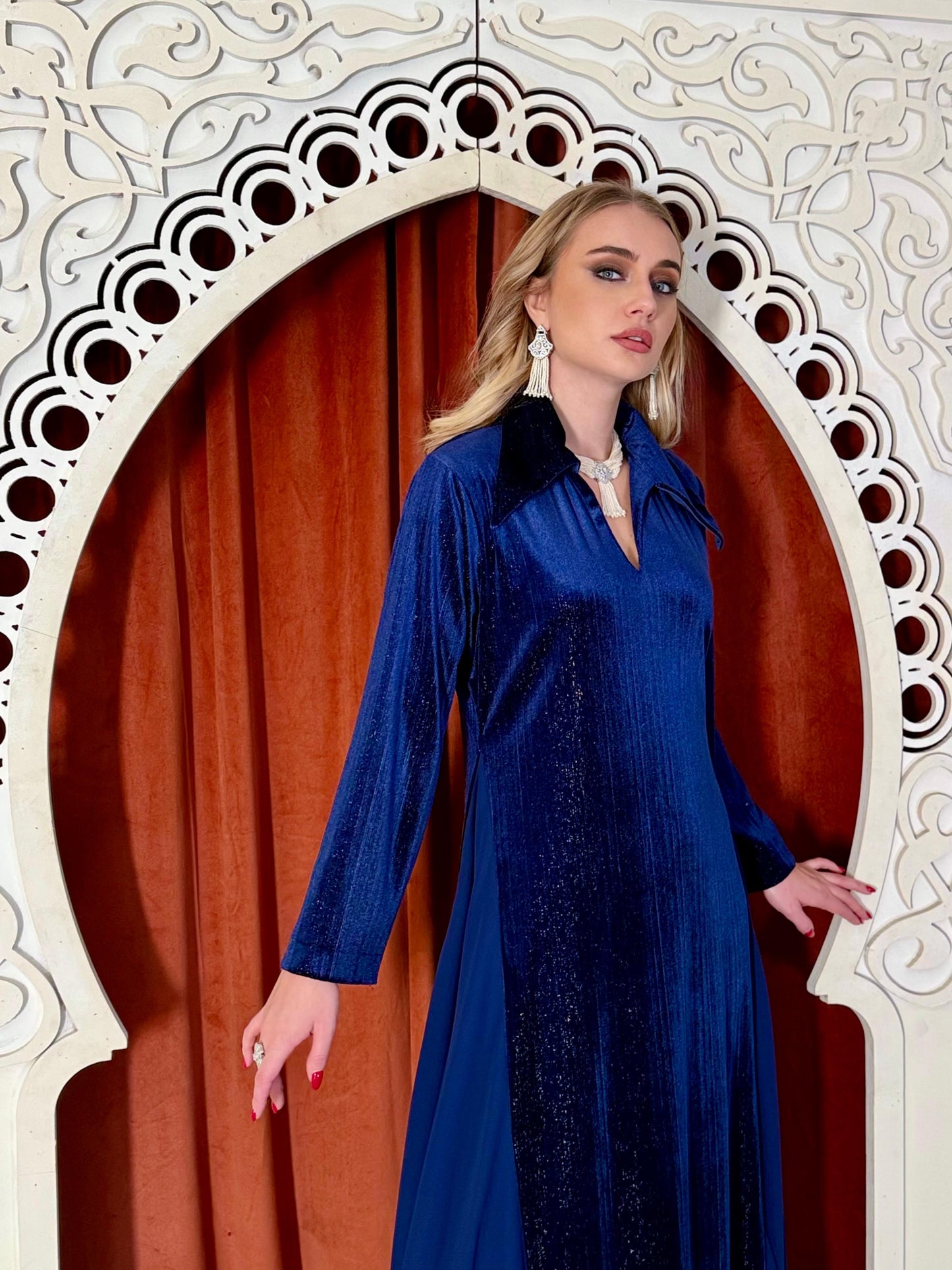 Velvet Casual Kaftan - Navy Blue
