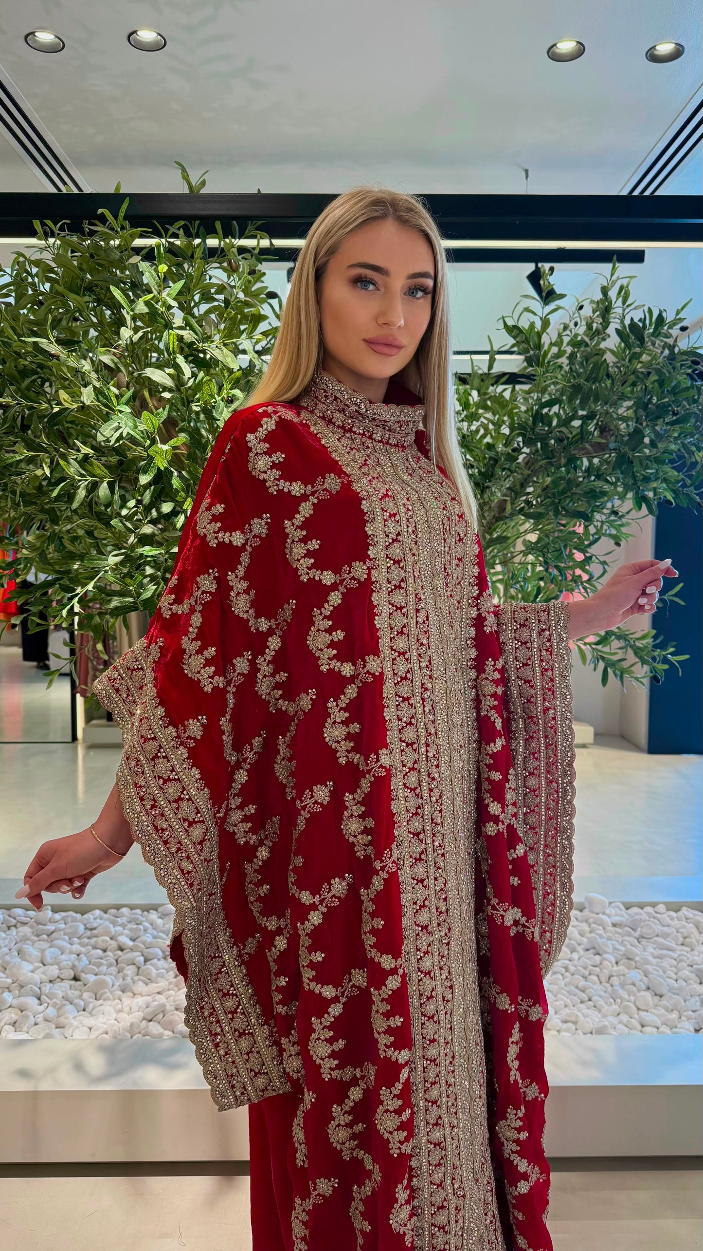 Wide Sleeves Jelwa kaftan - Scarlet