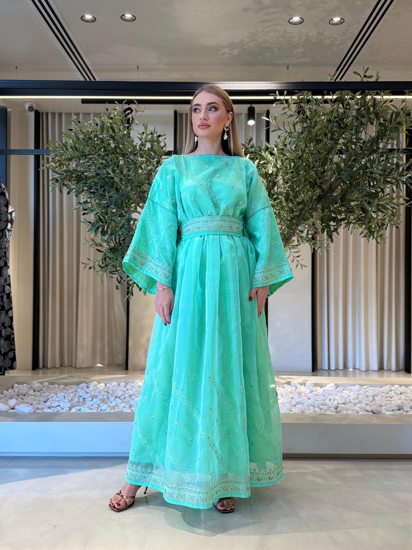 Jelwa Organza Flare Dress -Turquoise