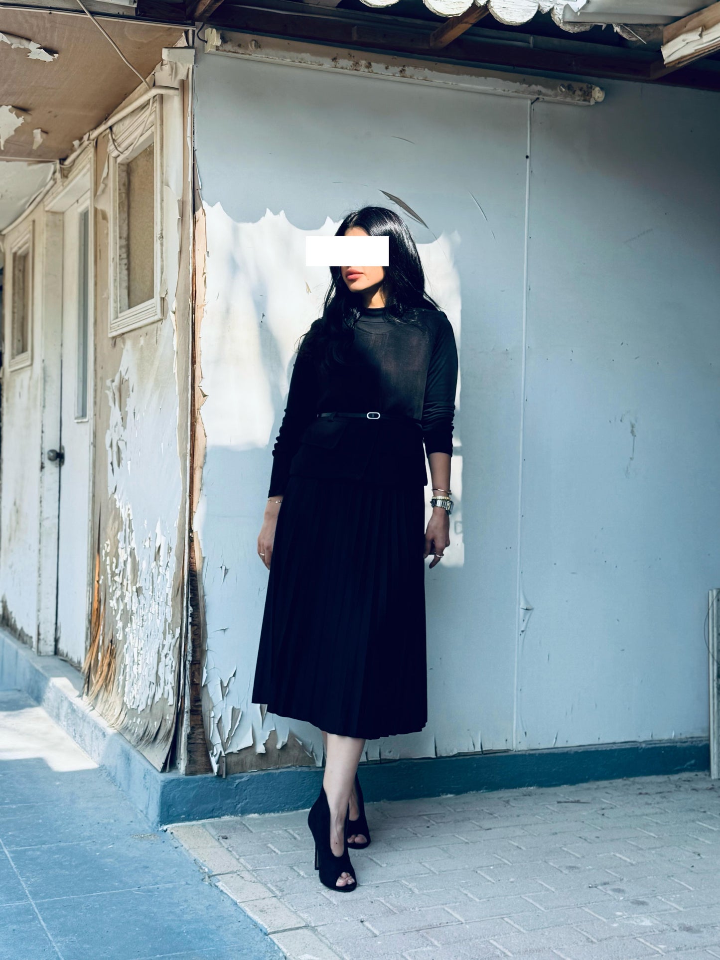 Winter Dress set - Midi x Vest x Belt -Black