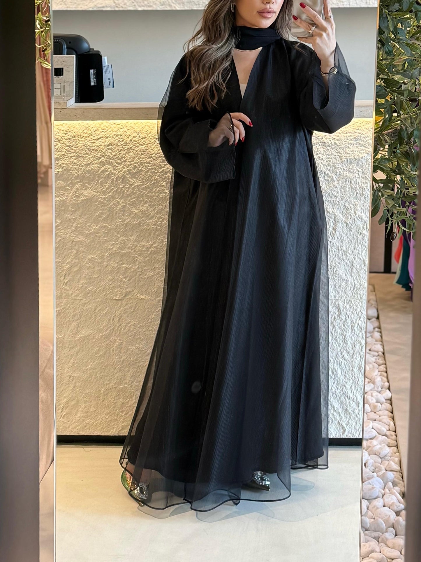 Winter Tulle Abaya- Black