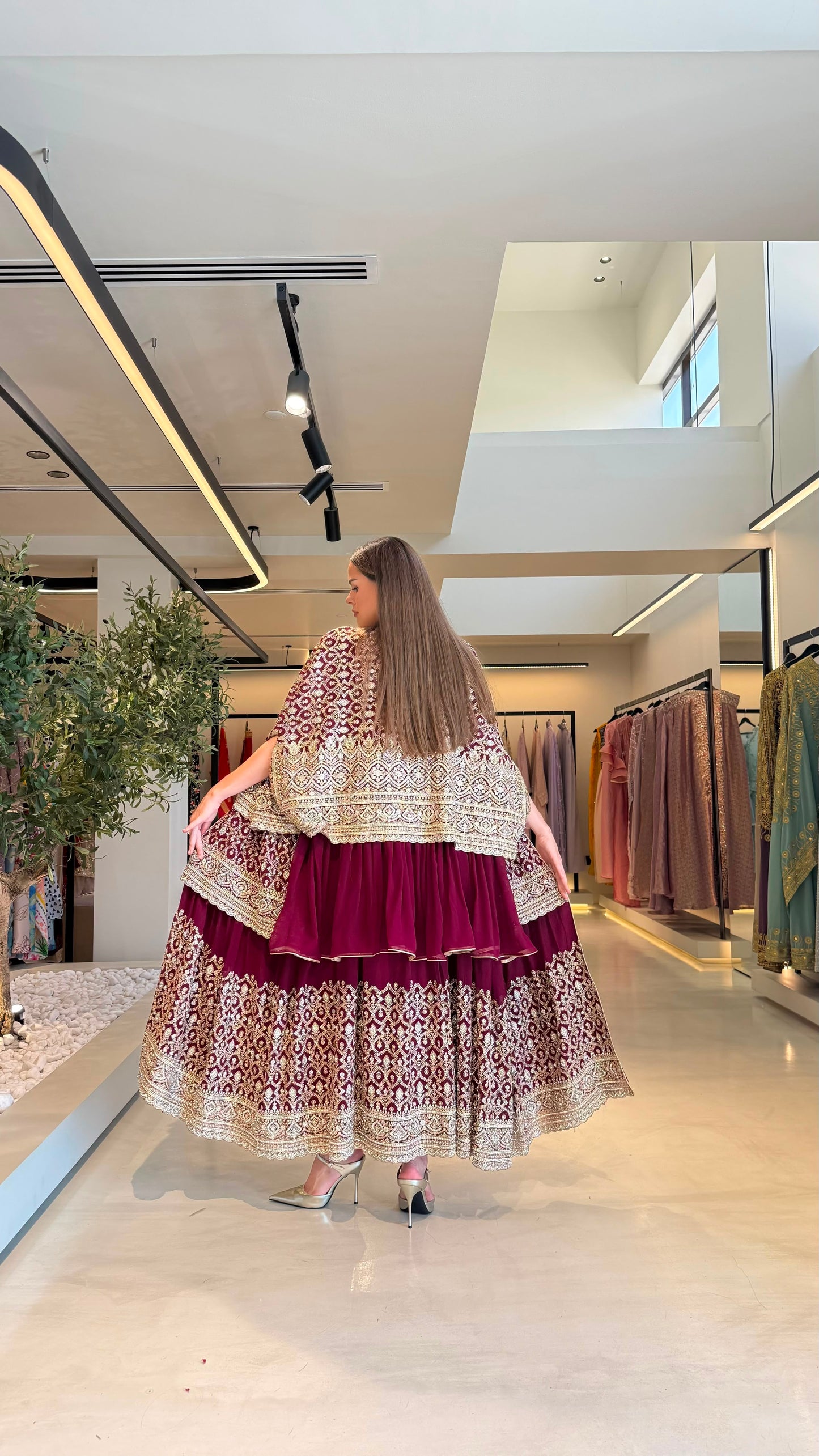 Triple Layer Jelwa Kaftan Bisht set - Burgundy