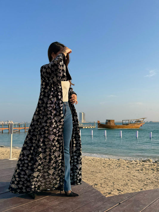 Velvet Bisht - Black x silver Embellishments