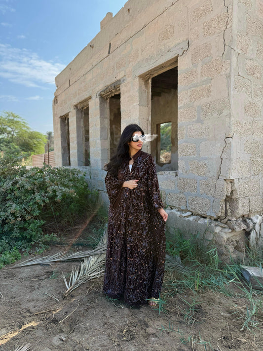 Velvet Bisht -Brown x Embellishments