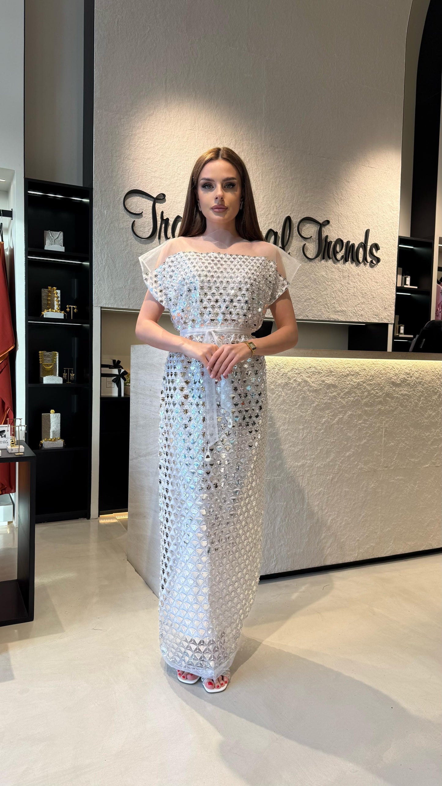 Straight Cut jelwa Kaftan -White x silver