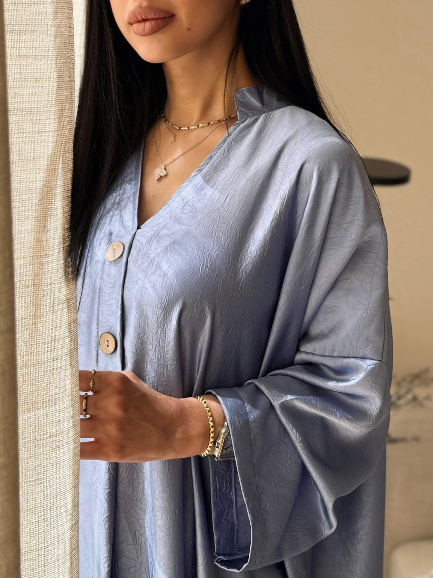 Silky Pastel Kaftan - Blissful Blue