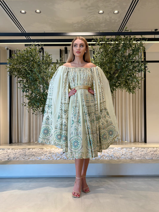 Off shoulders Jelwa Dress-Lime