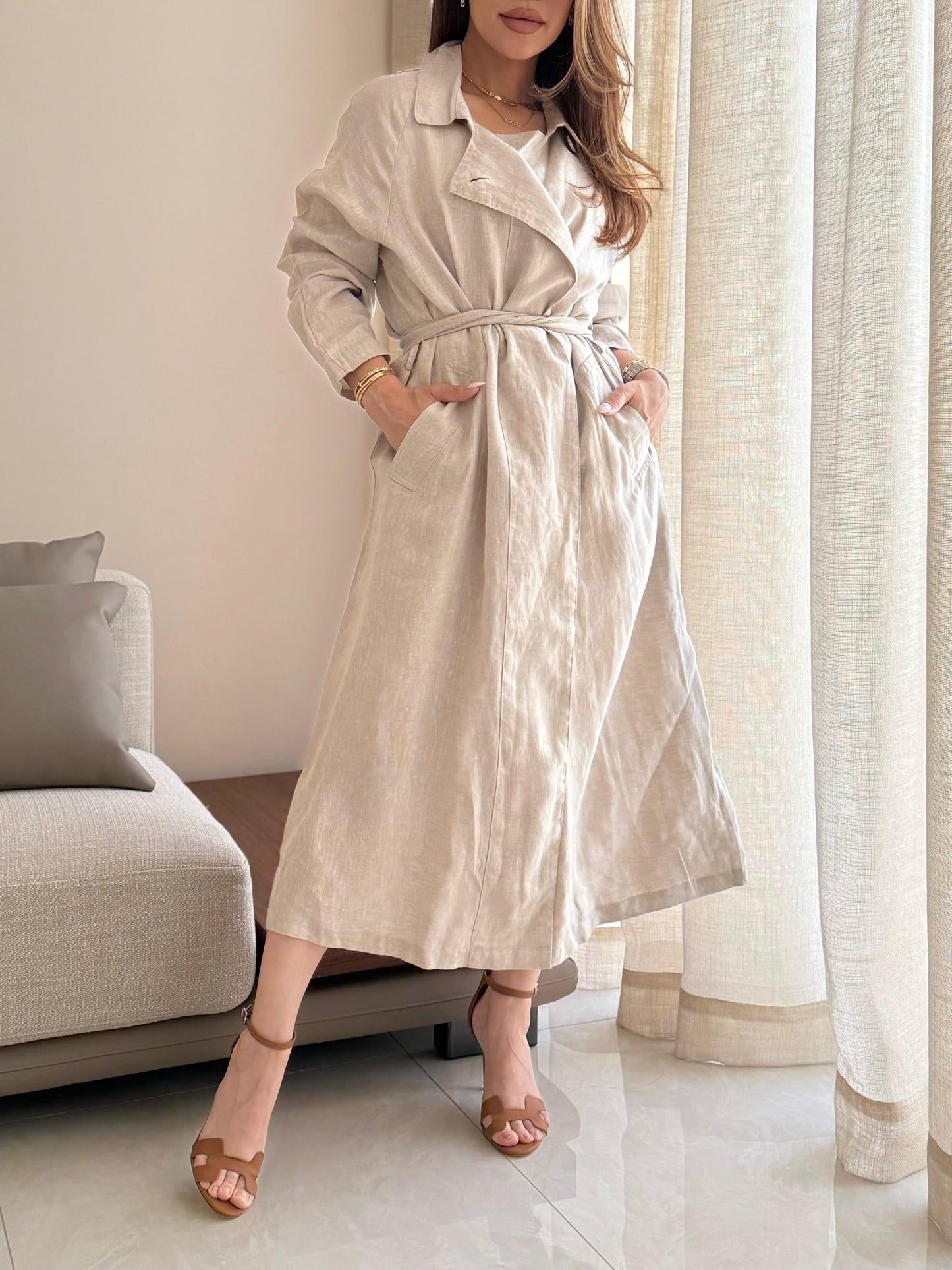 The Trench Linen Dress - Beige