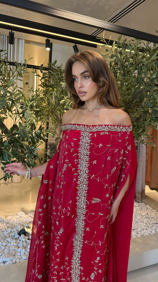 Offshoulders Cape Jelwa Kaftan - Scarlet