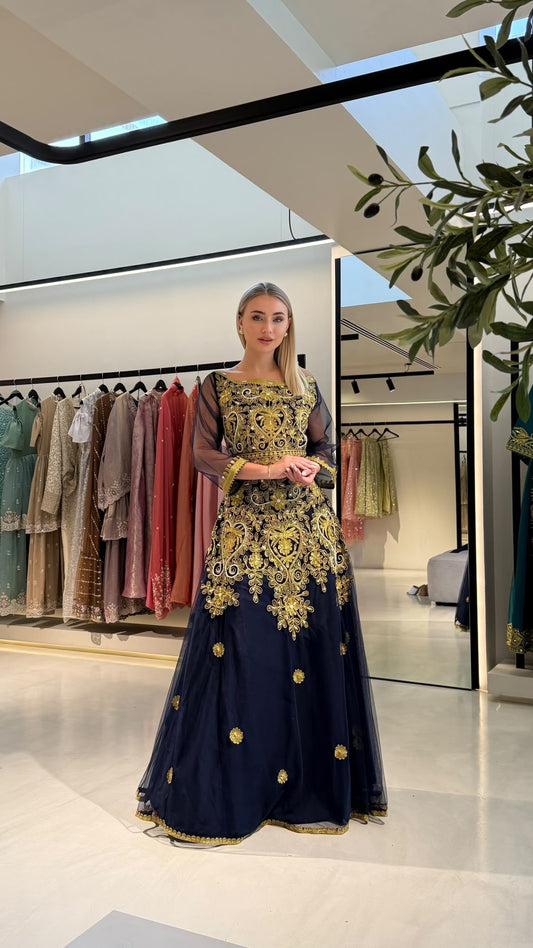 Nashel Jelwa Bridal Dress- Black x golden Florals