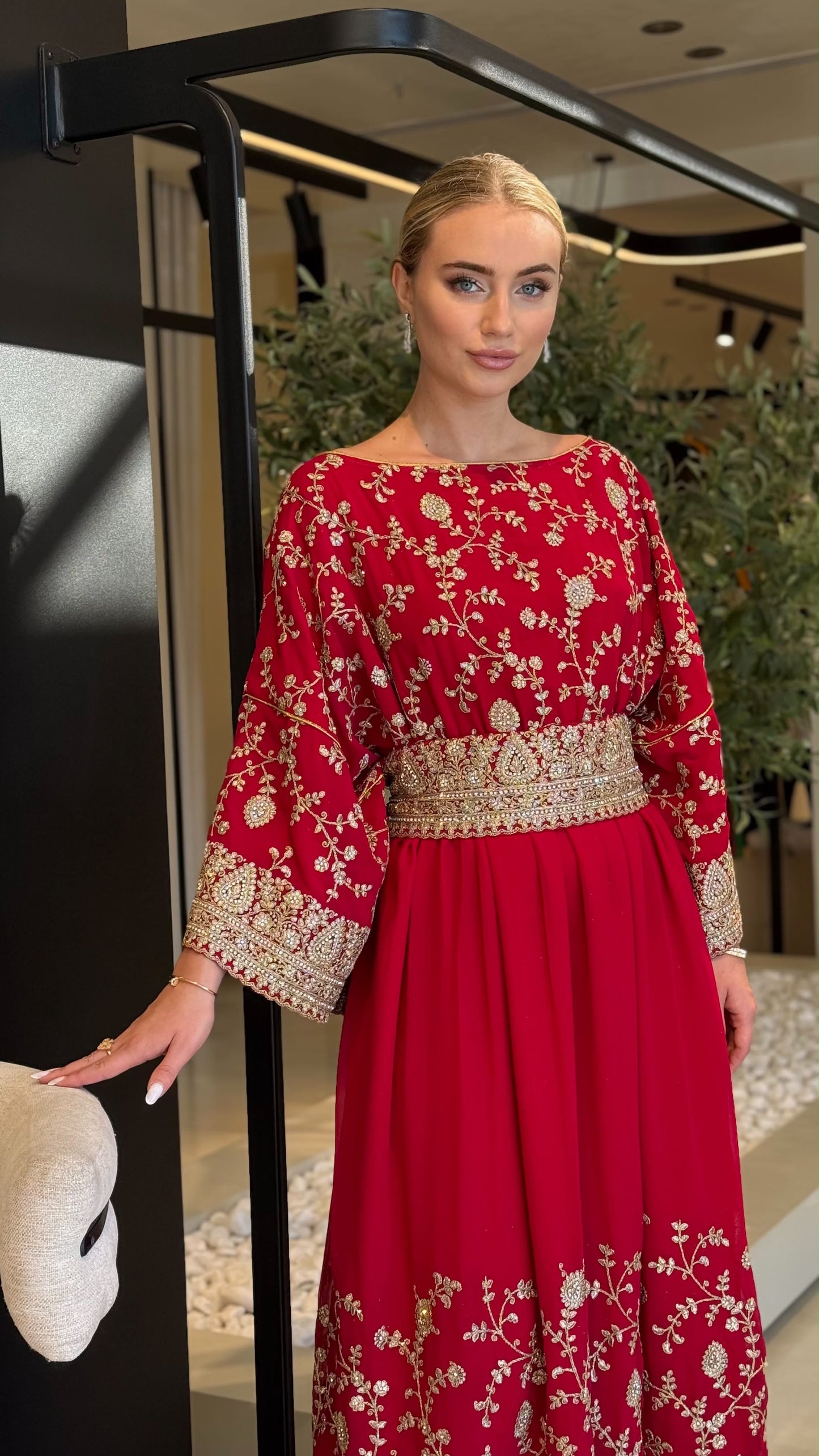 Long Sleeves Jelwa Dress -Red