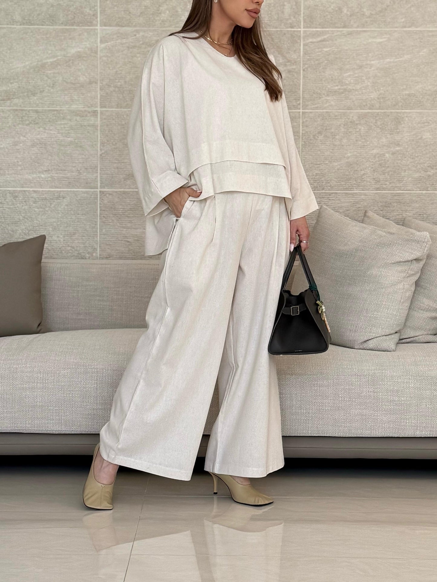 The linen Double Layer Set- Vanilla