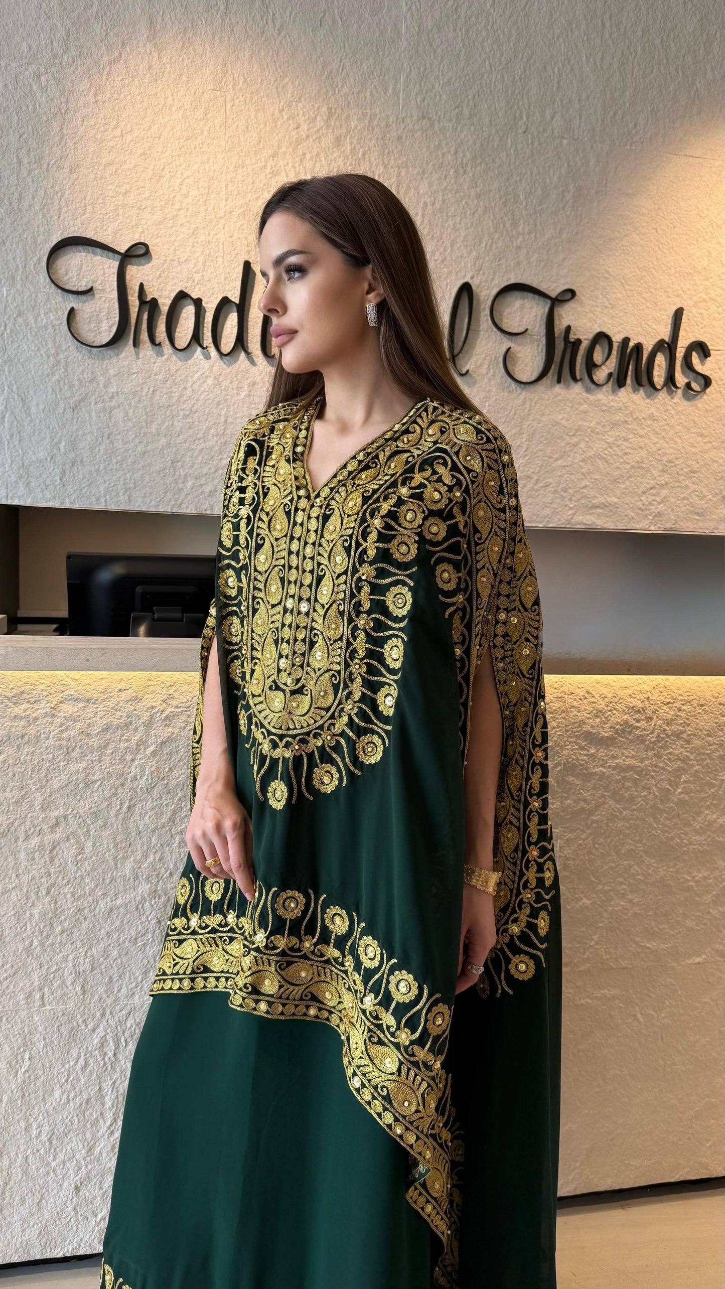 Nashel double layer Kaftan - Green x gold