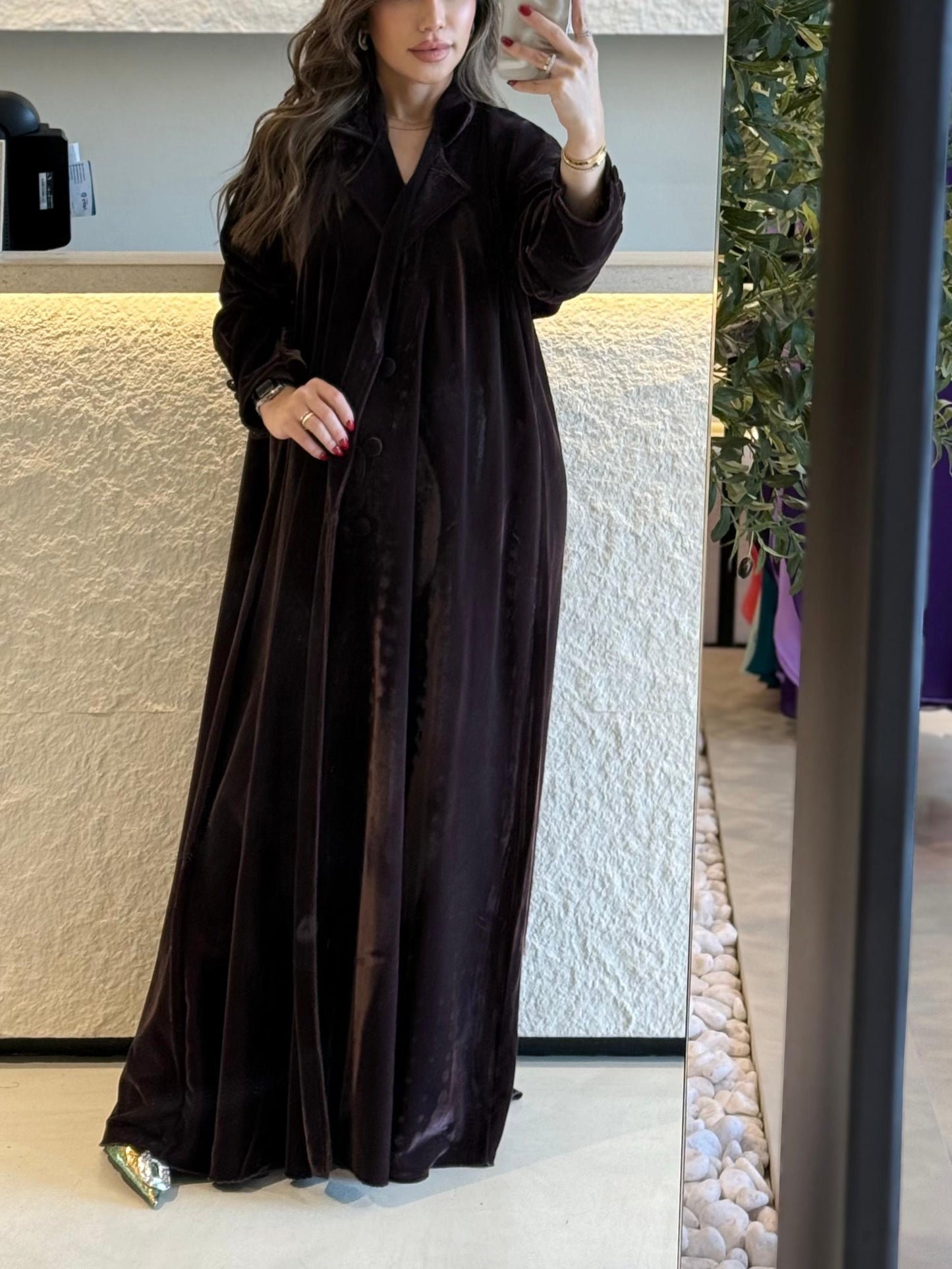 Winter velvet Abaya- Chocolate