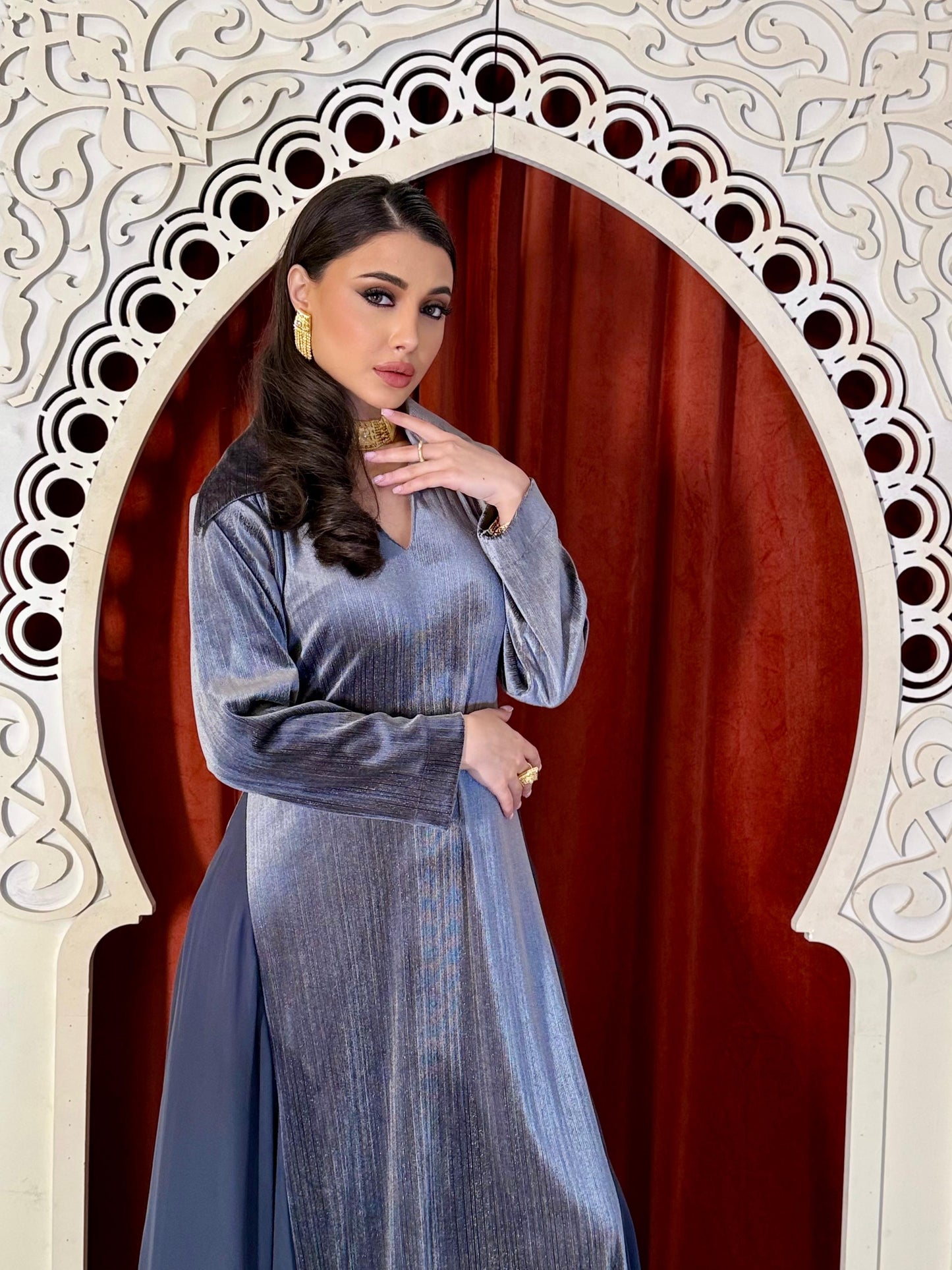 Velvet Casual Kaftan - Blue