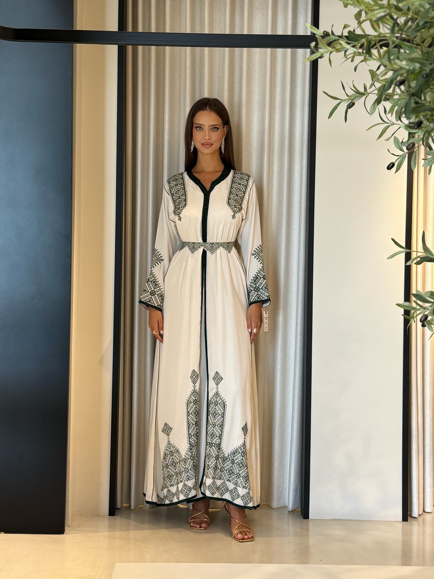 Morrocan Kaftan -Cream x green