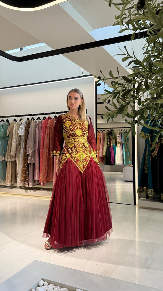 Nashel Jelwa Geometrical Dress X Tulle-Scarlet