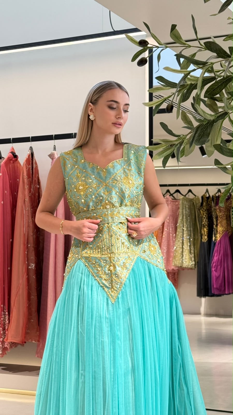 Nashel Jelwa Geometrical Dress X Tulle-Aqua