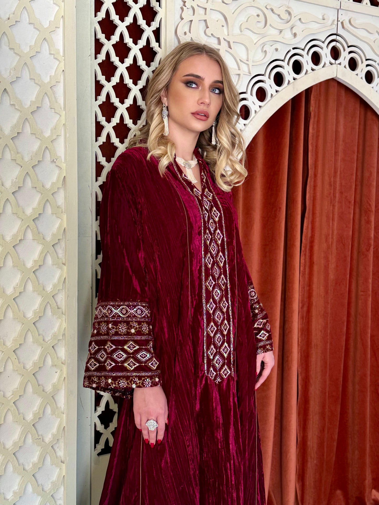 Velvet Winter Kaftan-Maroon