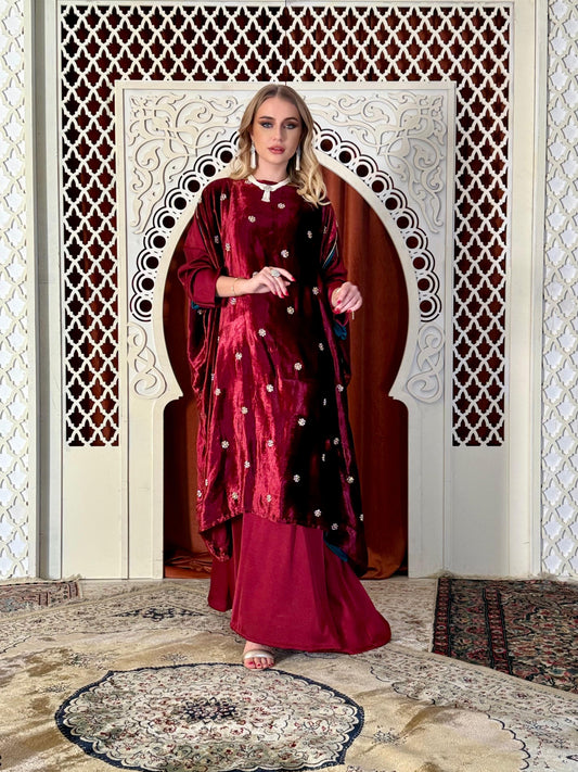 Velvet Draped double layer Kaftan